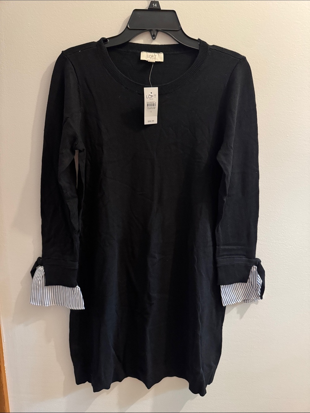 LOFT Black Long Sleeve dress with Striped Cuff Detail